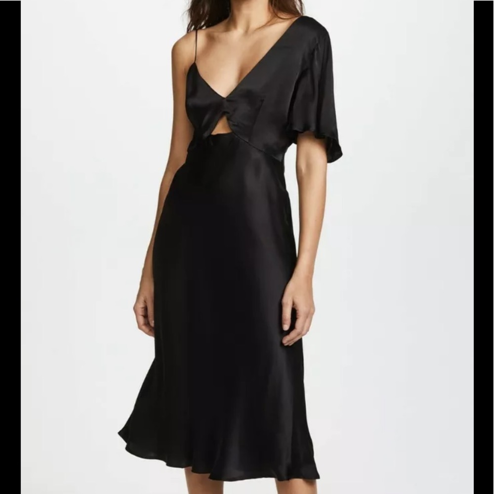 La Maison Talulah Black Asymmetrical Satin Slip Midi Dress L
